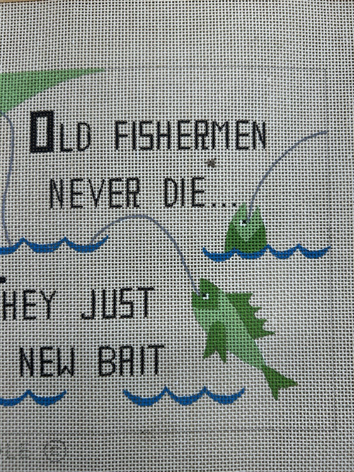 Fisherman Poem Needlepoint Canvas Colorful Pattern Hand Painted Creative Design