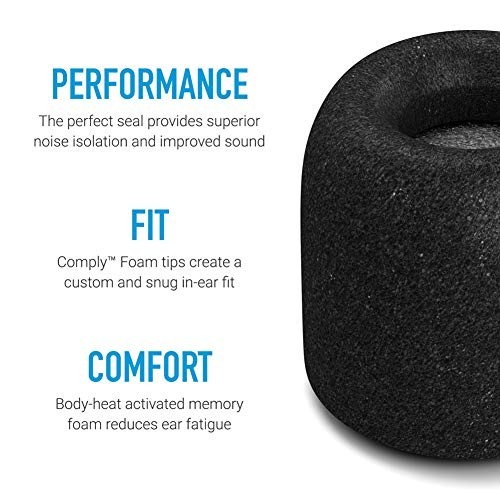 Memory Foam Earbud Tips for Secure Fit & Noise Isolation | 3 Pairs S/M/L - Black