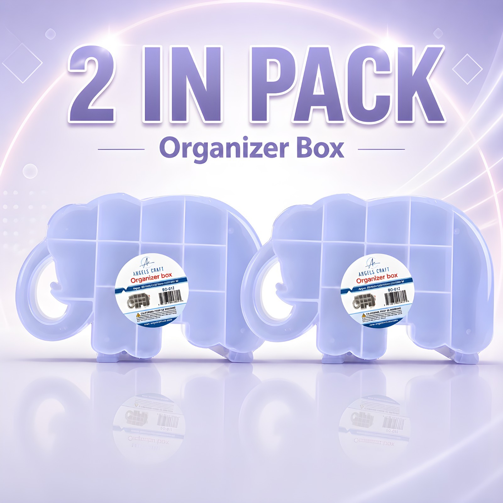 Elephant Shaped Clear Organizer Box for Beads, Jewelry Crafts . 2 Pack