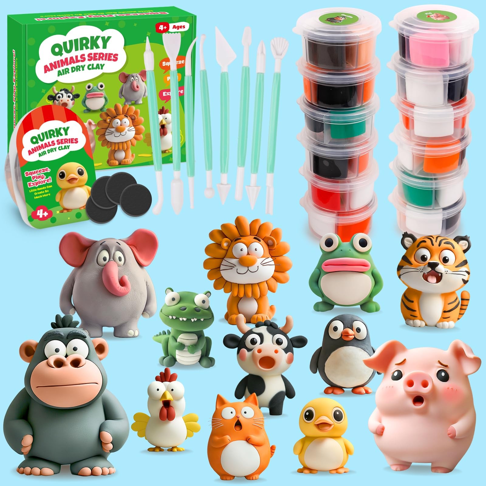 Dry Clay Kits for , Arts and Crafts for Ages 8-12, DIY 12 Animals molding Cla...