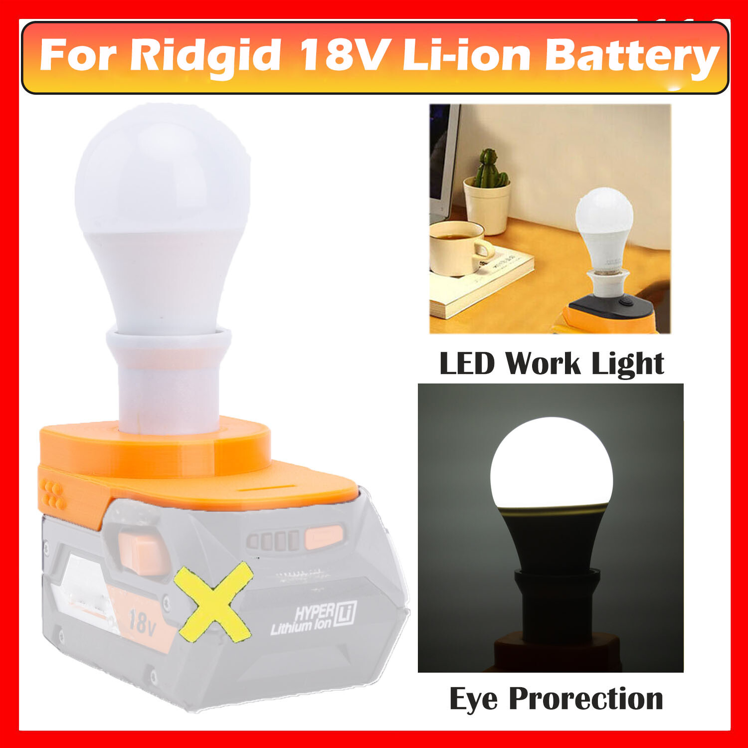 LED Work Light For RIDGID 18V AEG Lithium Battery Portable E27 Bulb Lamp Indoor