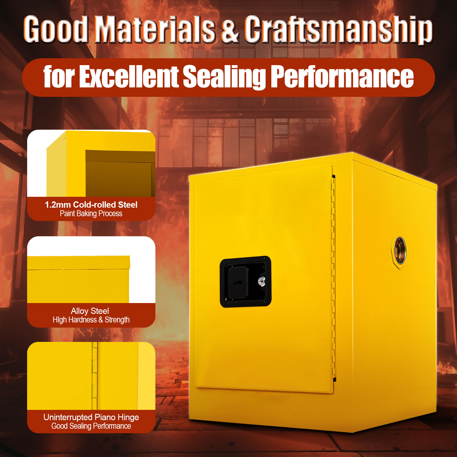 4 Gallon Fireproof Safety Storage Welded Cabinet Bin Flammable Liquid Storage