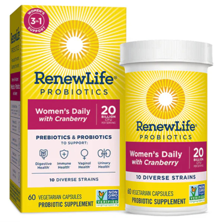 Women's Daily Probiotic + Prebiotic | 60 Capsules | Cranberry | by Renew Life