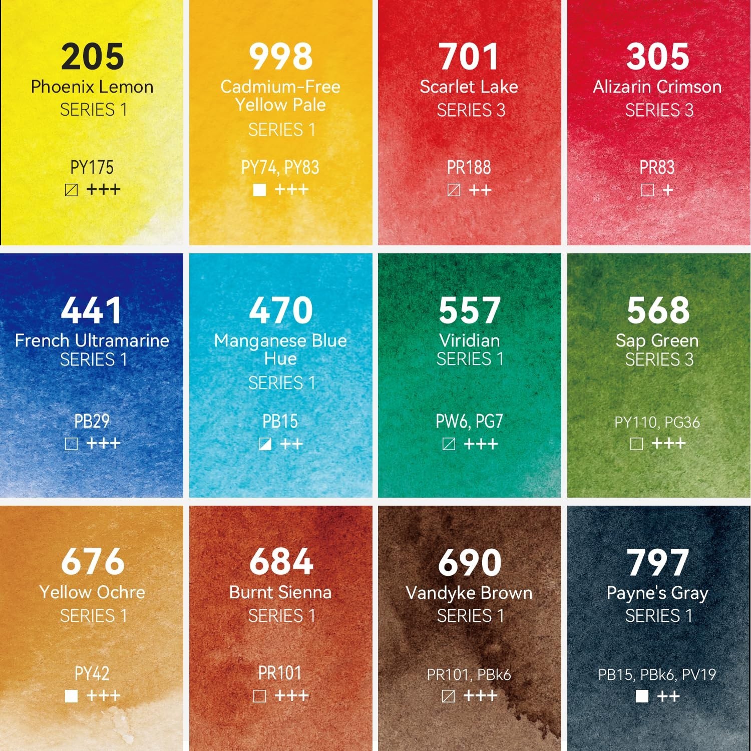 PHOENIX Professional Watercolor Paint Set - 12 Colors x 14ml / 0.47 Fl oz. Wa...