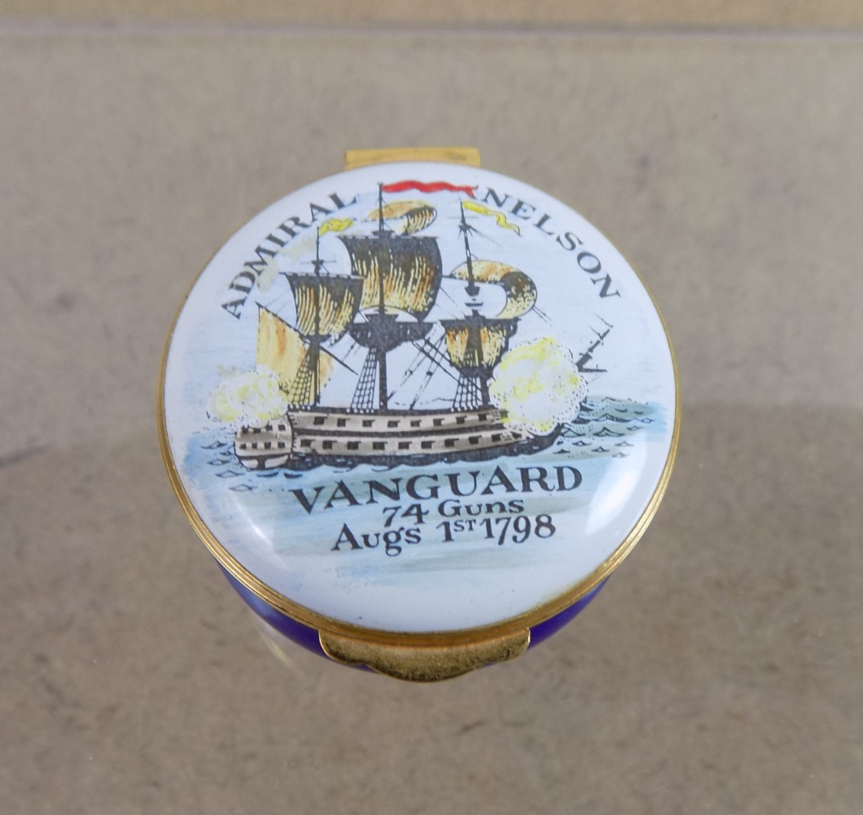 Crummles & Co Trinket Pill Box Admiral Nelson Vanguard Ship 1798 England