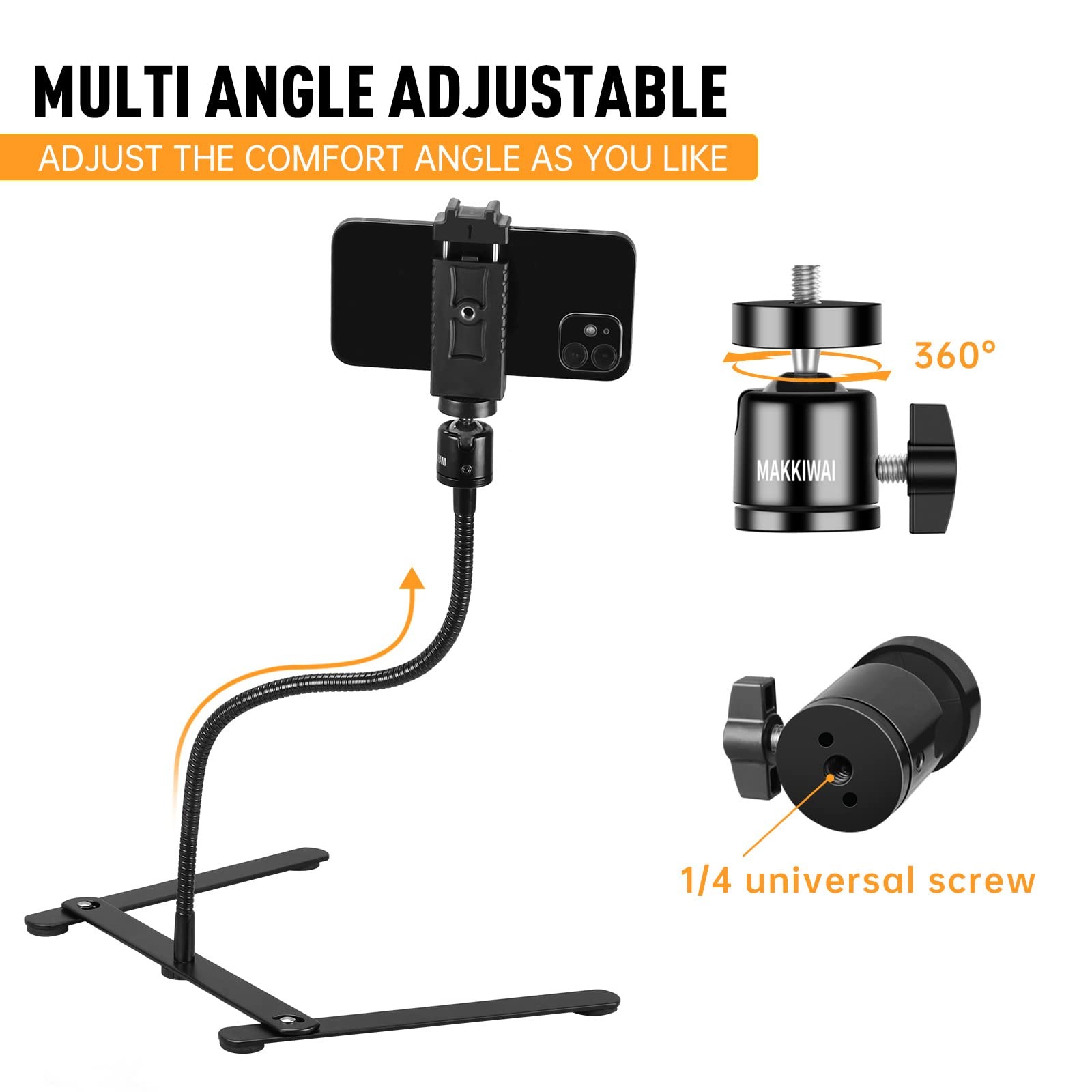 Phone Stand for Recording, Phone Tripod Adjustable and Solid, Overhead Phone ...