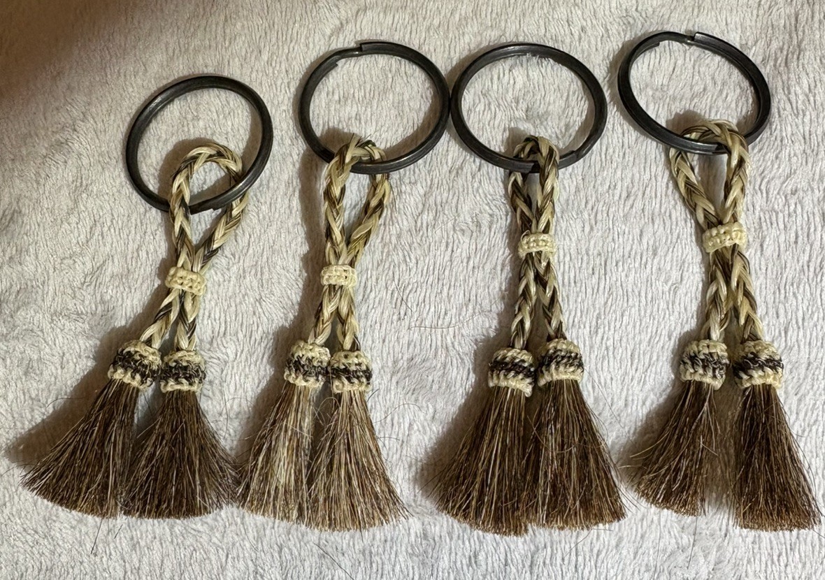 4 Tan Brand New 3”- Natural Horse Hair Tassels. Handmade USA. 4” keychain