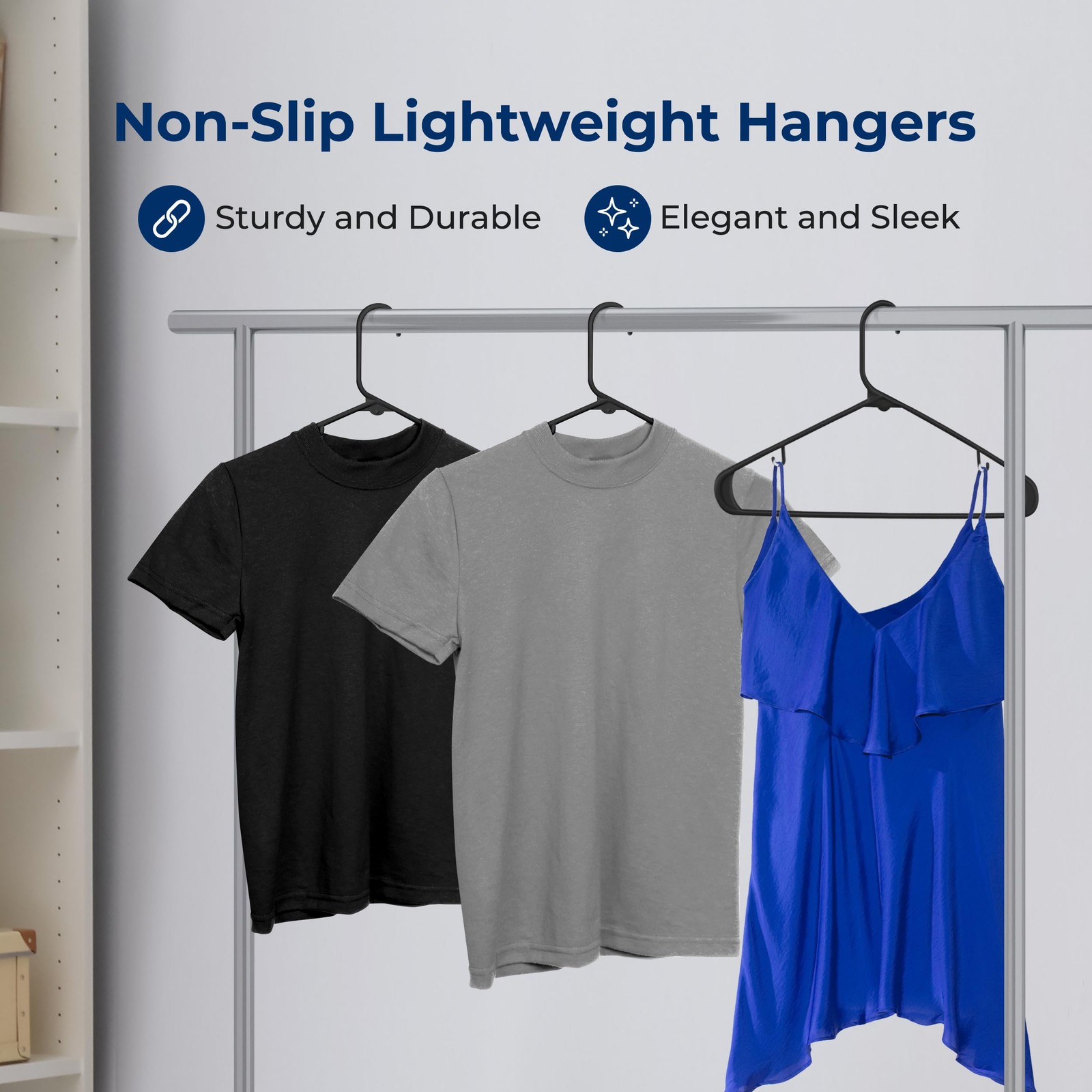 SereneLife 30 Pack Plastic Hangers (Black)