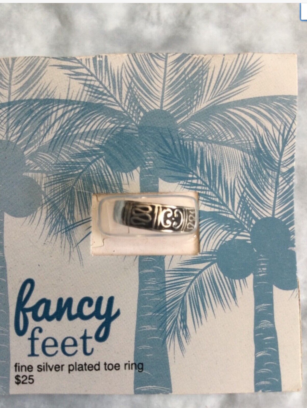 FANCY FEET SILVER PLATED DESIGNED TOE RING NEW IN PKG ORIG. $25.00