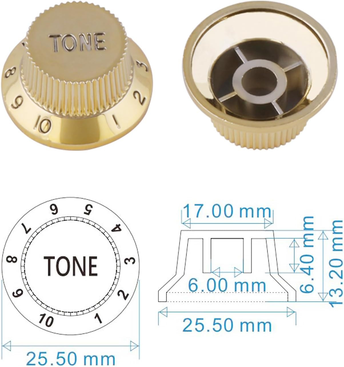 3pcs Gold Guitar Volume Tone Control Knobs Set Fit Strat ST