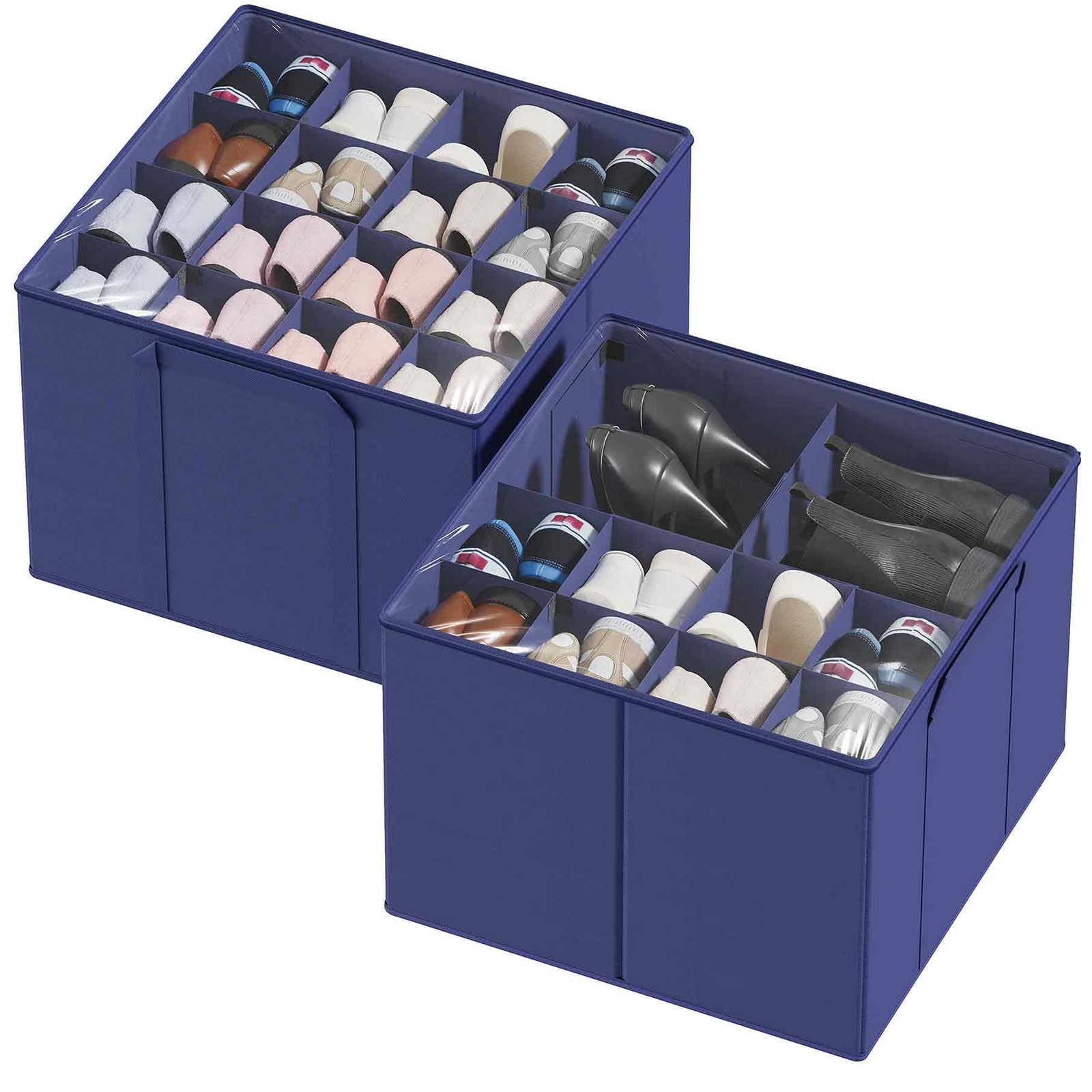 2 Pack Foldable Shoe Organizer Storage Containers Bins with Adjustable Dividers