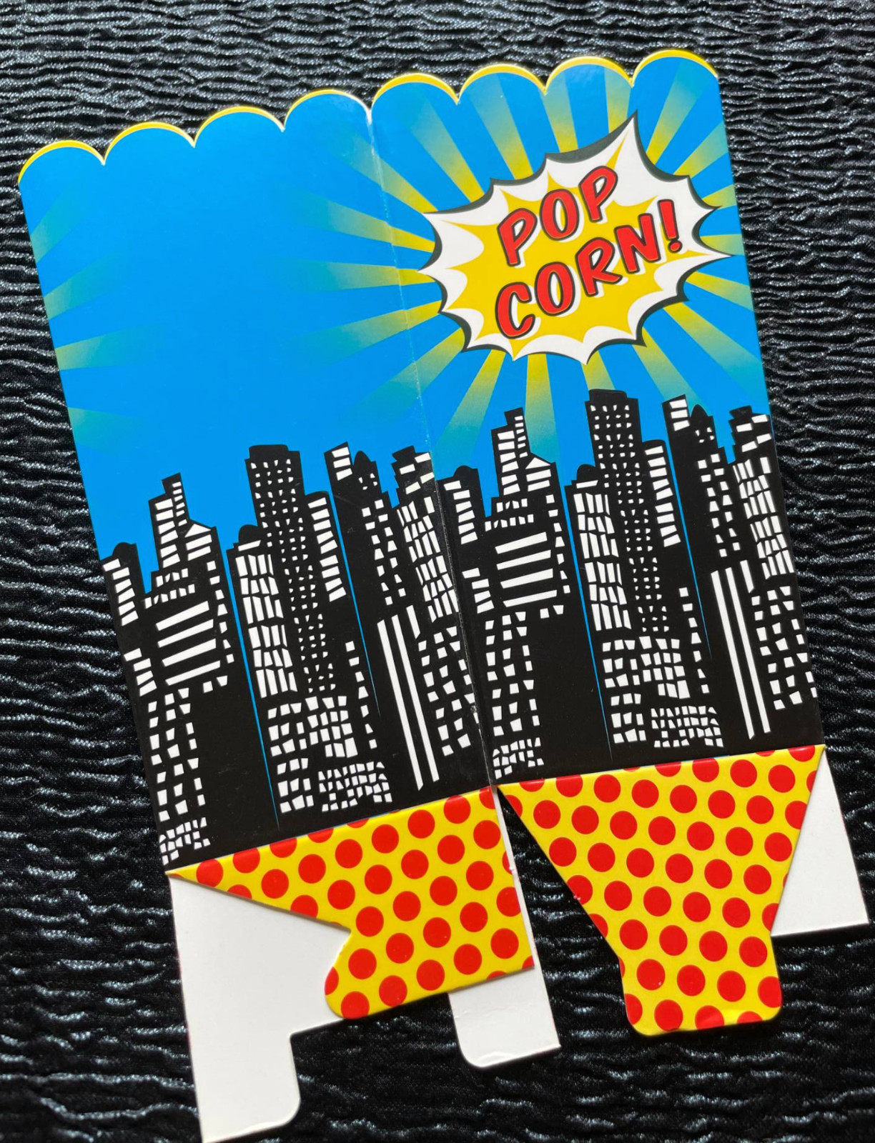 Movie Popcorn Boxes Cardboard Ginger Ray Night Skyline Artwork Big City Popcorn