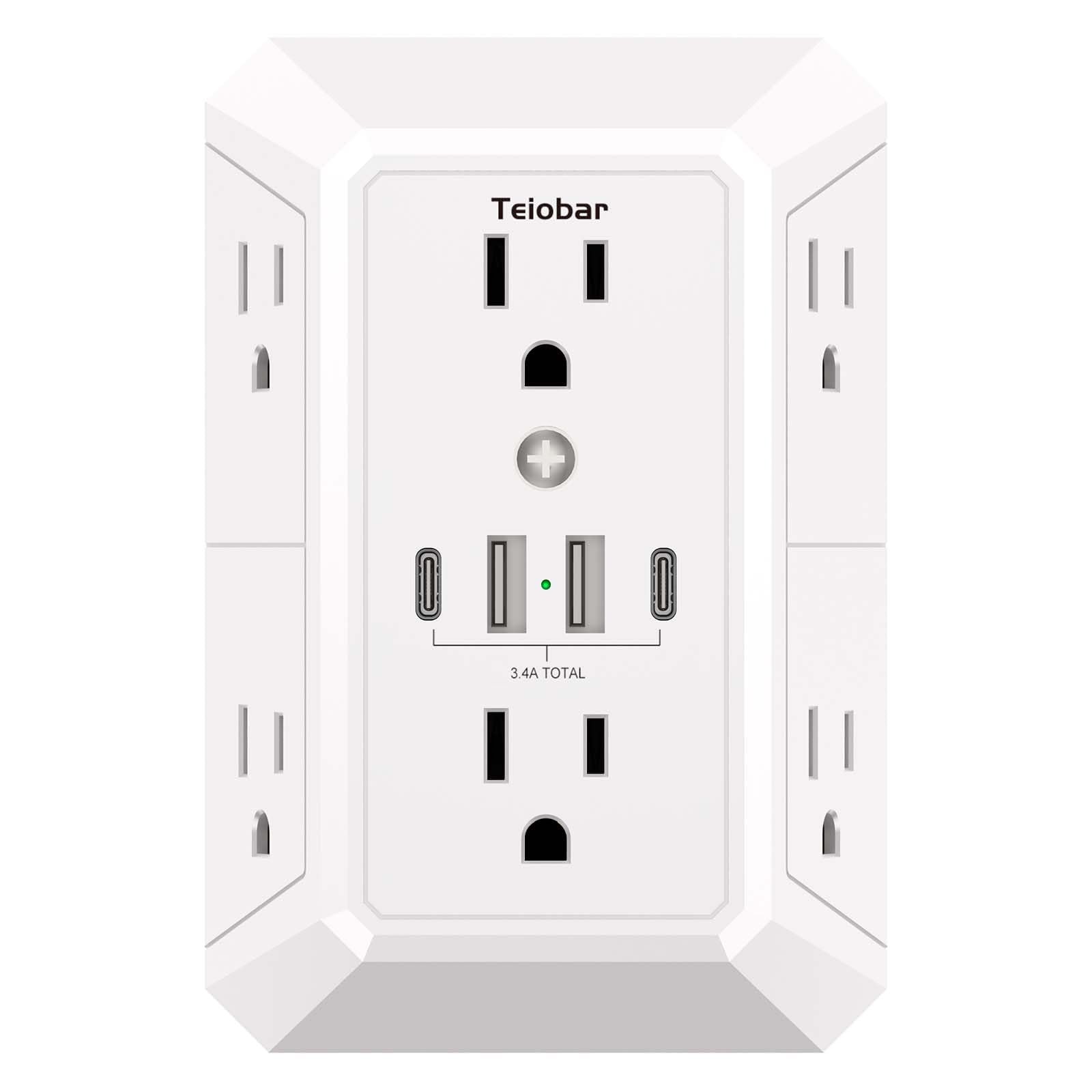Multi Plug Wall Outlet Surge Protector - Teiobar Outlet Extender with 6 Outle...