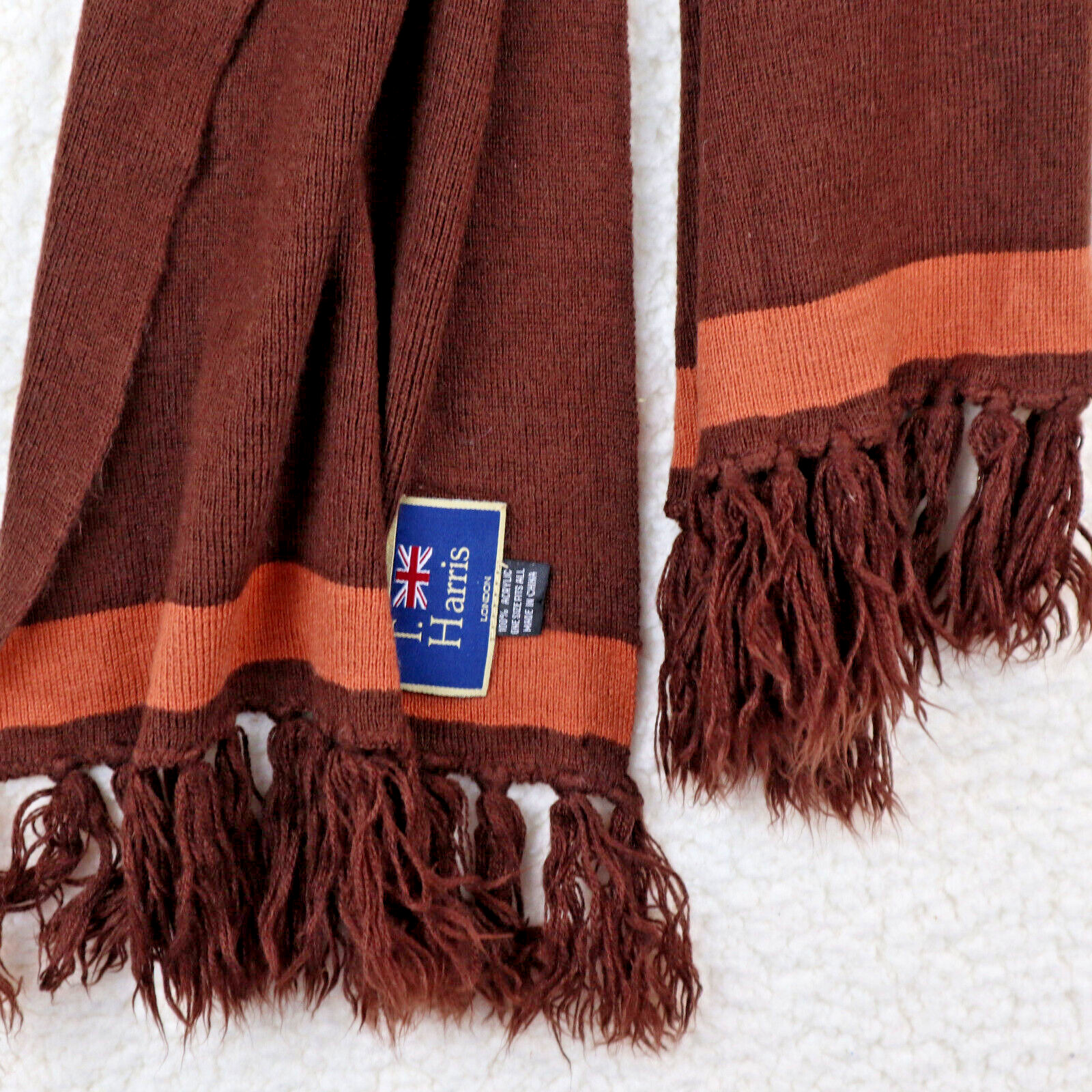T. Harris London Fringed Brown Winter Scarf Pre-Owned Burnt Orange stripe