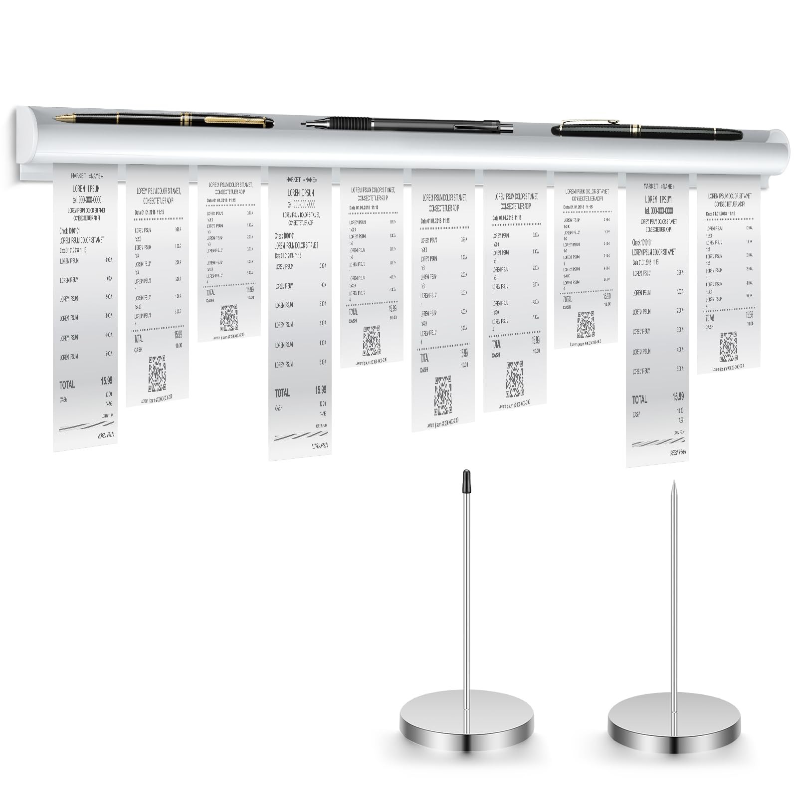 24 Inch Aluminum Slide Check Rack Pen Slot Receipt Holder Spikes Restaurant