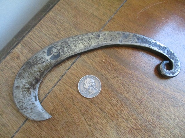 Hand Forged Hook Knife w/ Scroll Design - Blacksmith Signed