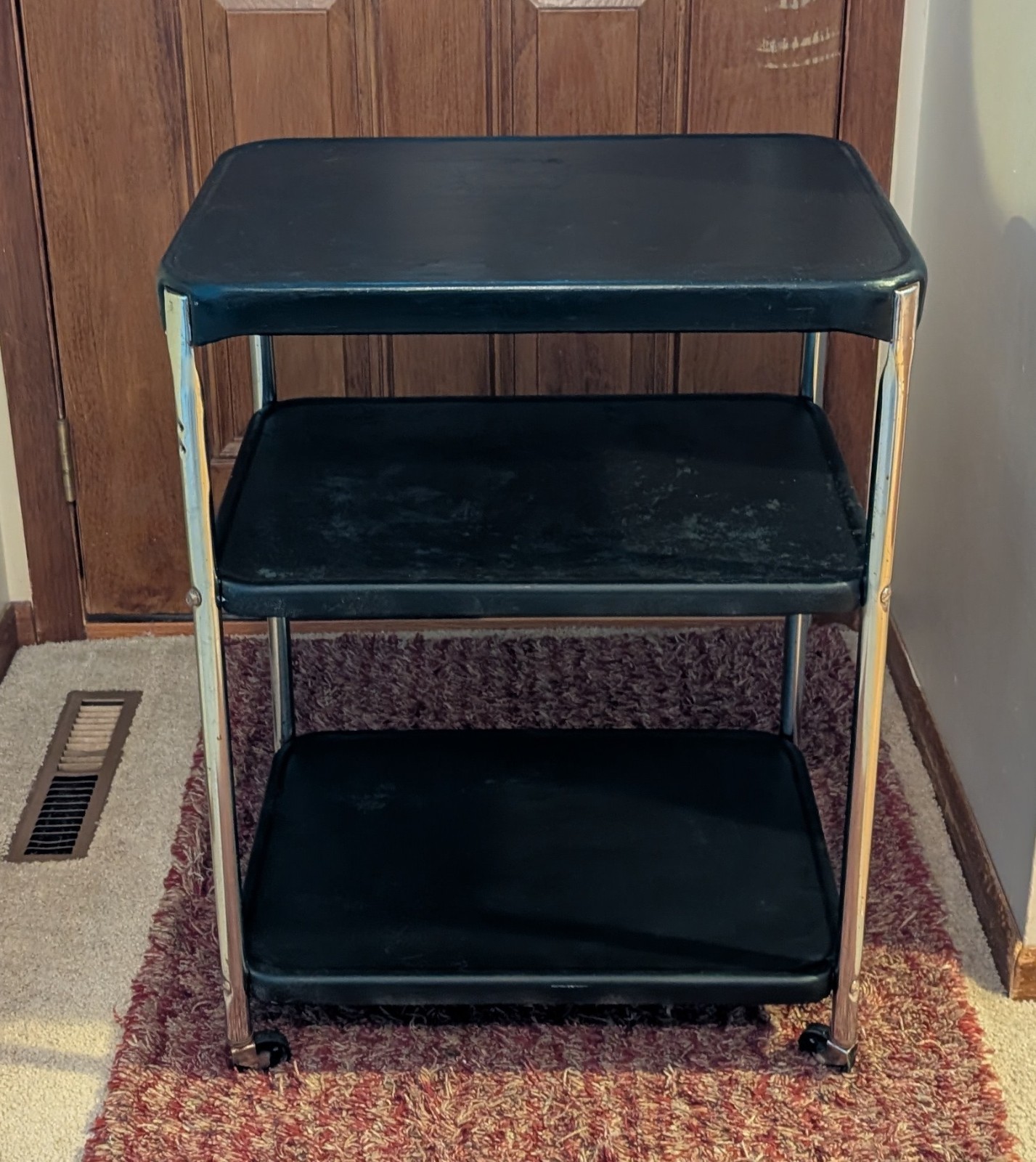 Vintage Original Cosco Metal Black 3 Tier Rolling Kitchen Utility Cart MCM