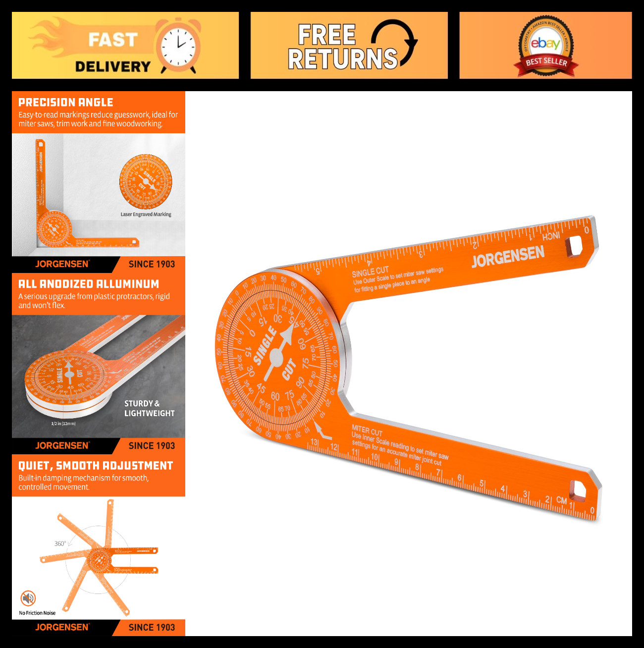 7" Aluminum Miter Saw Protractor Angle Finder - Precision Laser-Etched Scales fo