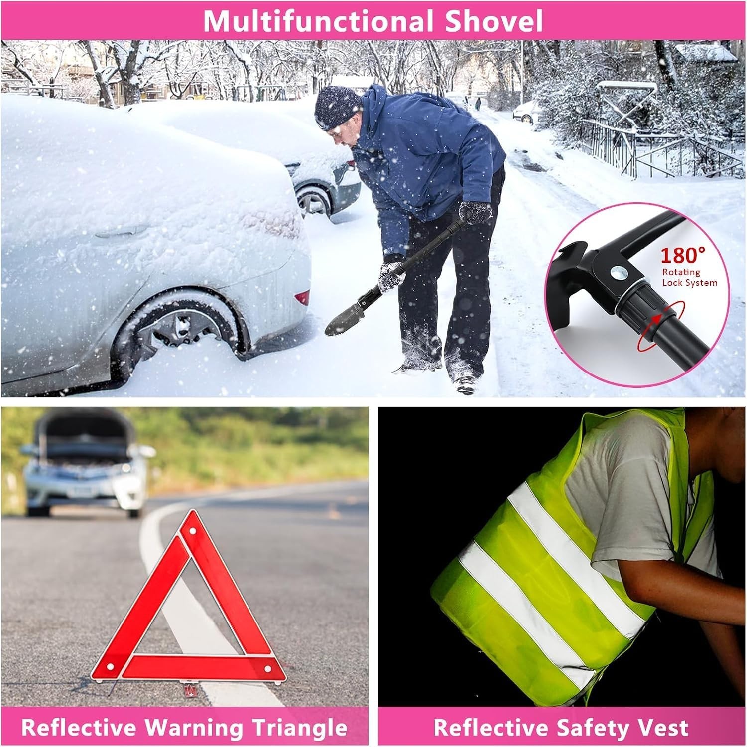 Emergency Car Kit with Air Compressor, Jumper Cables, First Aid & Tools - Winter
