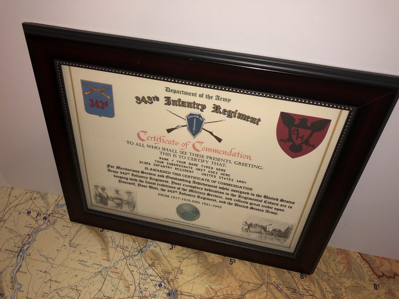 343RD INFANTRY REGIMENT / COMMEMORATIVE - CERTIFICATE OF COMMENDATION