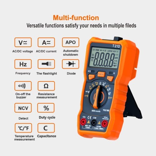Auto-Ranging Digital Multimeter, TRMS 6000 Counts AC DC up to 600V/10A