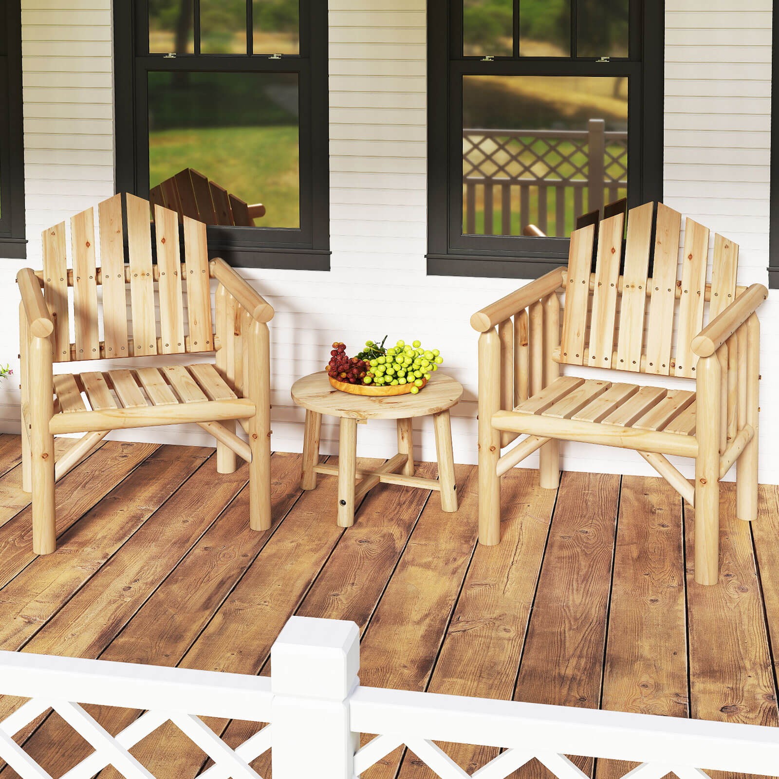 Outdoor Wood Armchair w/Armrests and Reclined High Backrest for Porch, Backyard