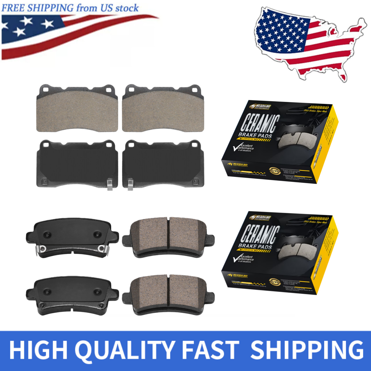 Front and Rear Ceramic Brake Pads for 2013-2019 Cadillac XTS 2014 Buick Regal