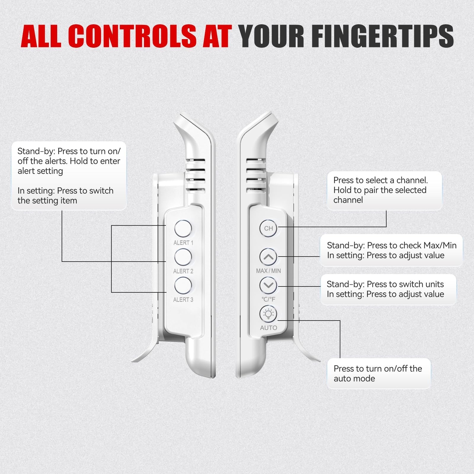 BaldrTherm Wireless Three Channel Thermometer Hygrometer, Large Display Tempe...