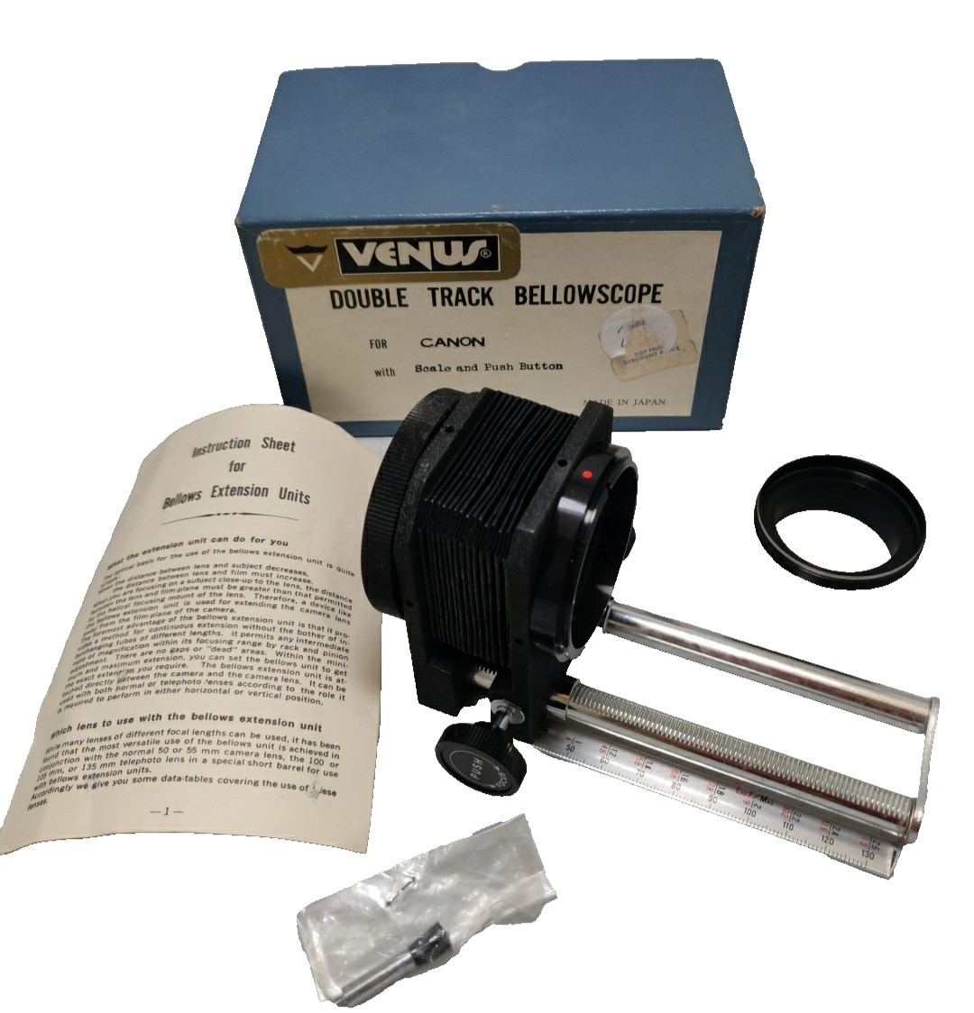 Vintage Venus 5" Double Track Bellowscope for Canon with Scale