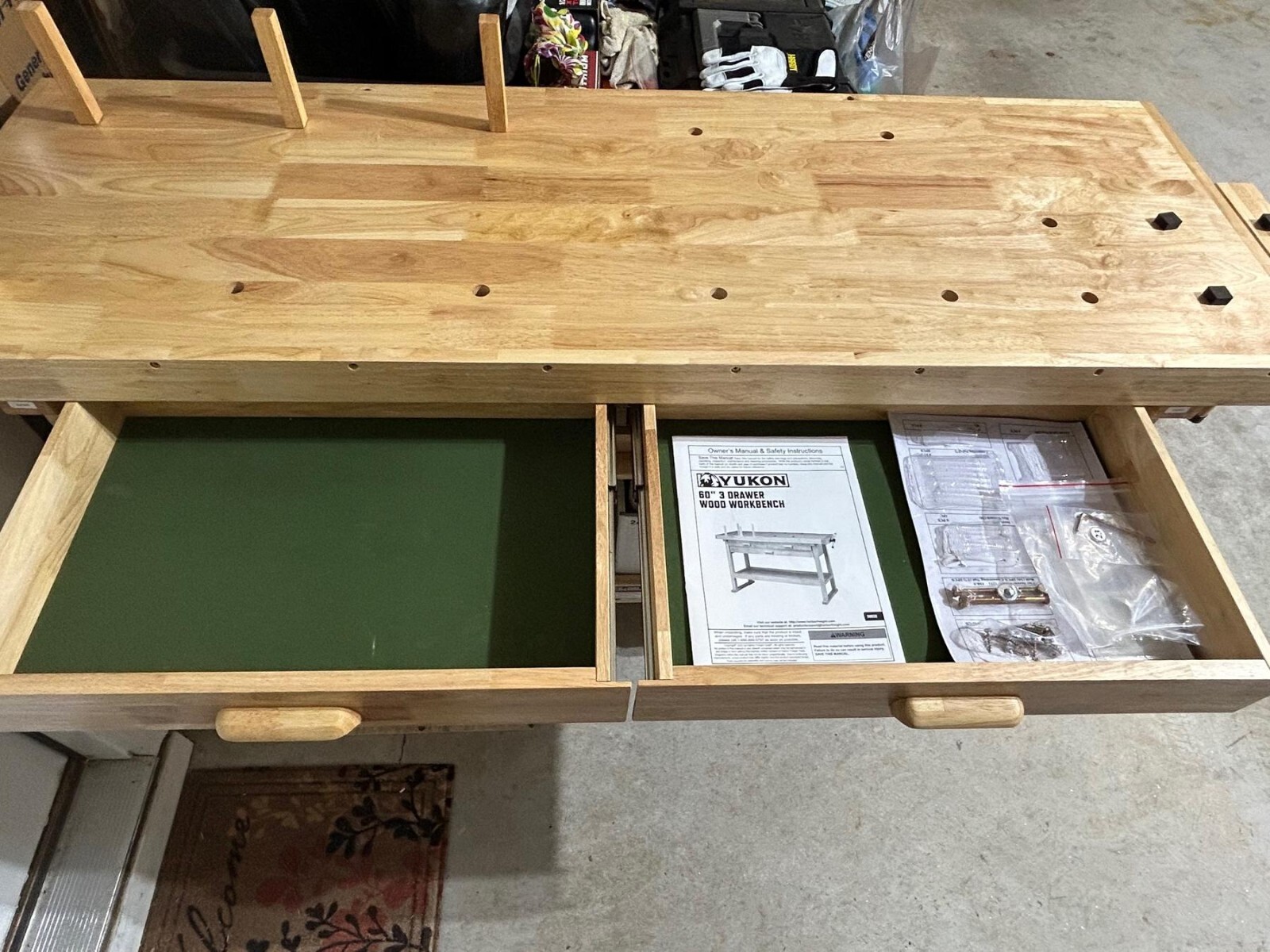 60" 3-Drawer Hard Wood Workbench Woodworking Carpenter Work Bench Tool Organizer