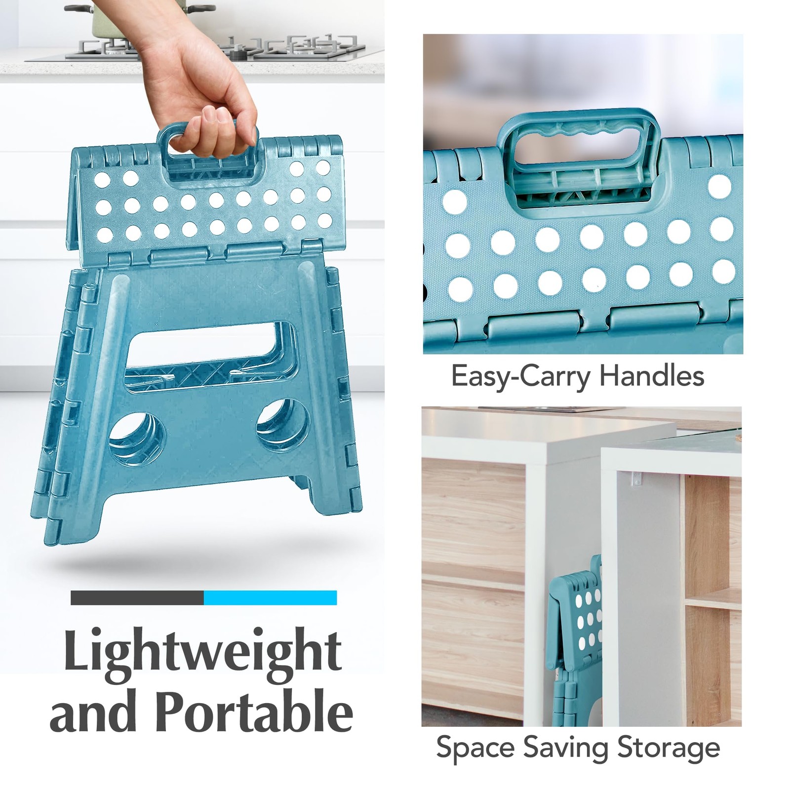 Folding Lightweight Step Stool - Sturdy Enough to Adults - Opens Easy with Fl...