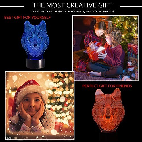 Animals Wolf 3D Night Light Touch Control Desk Lamps, 7 Color Changing Table ...