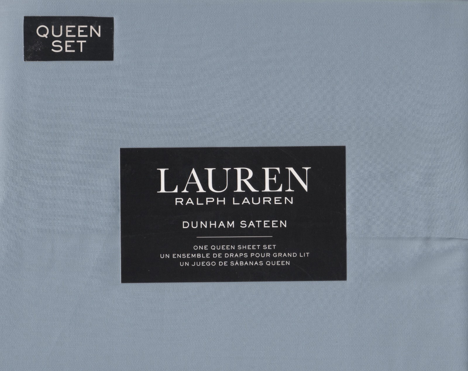 Ralph Lauren Queen Sheet Set Dunham Sateen Mist 4pc Cottage Farmhouse 300TC Blue