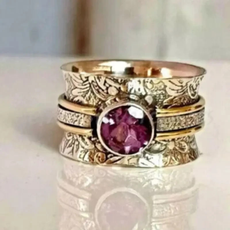 Amethyst Gemstone 925 Sterling Silver Spinner Ring Handmade Jewelry Gift