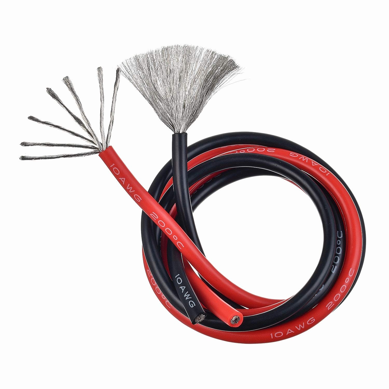 2PC 10AWG Silicone Wire 20FT Red Black Flexible Stranded Copper Electrical Cable