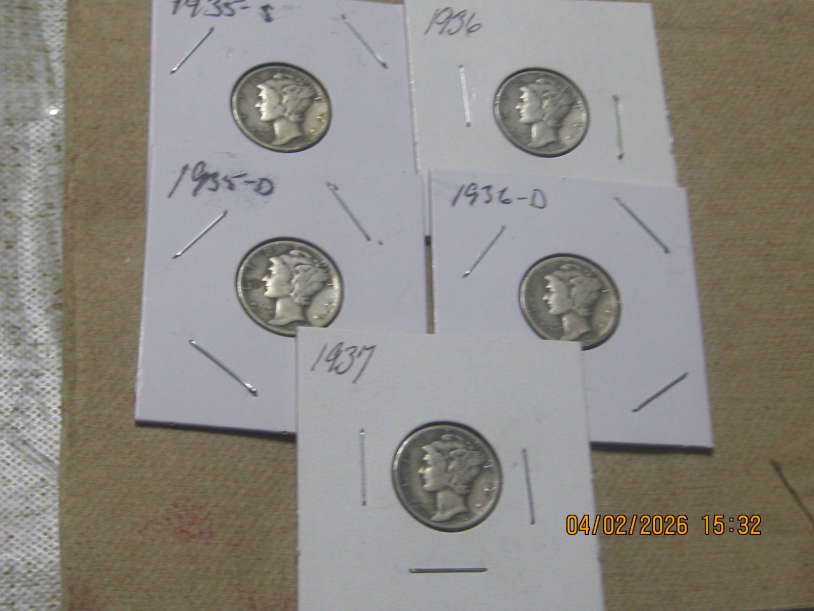 [Lot of 5] Mercury Dimes 1916-1945 90% Silver----#1