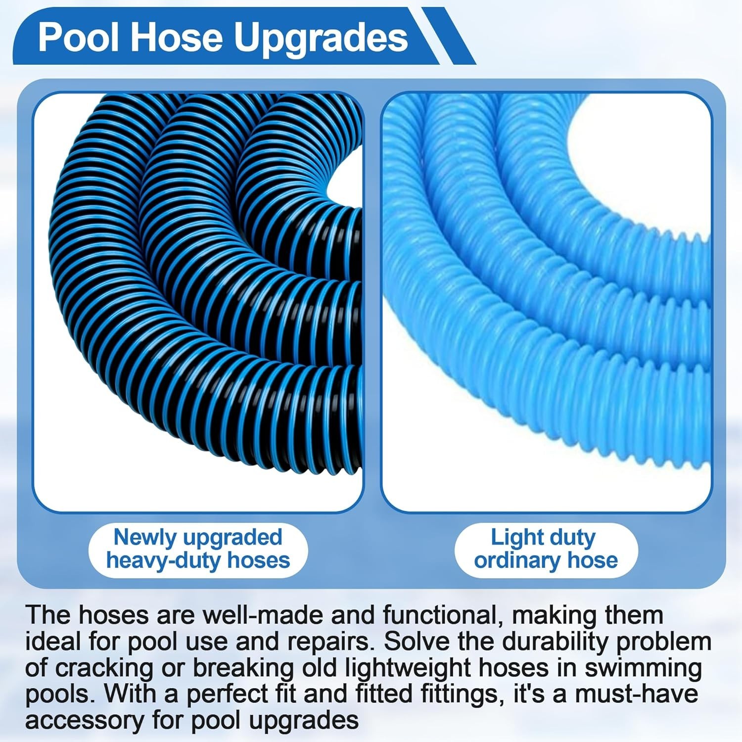 Durable 1-1/2 Inch Pool Pump Hoses for Hayward - 6 Ft Replacement Kit (2 Pack)