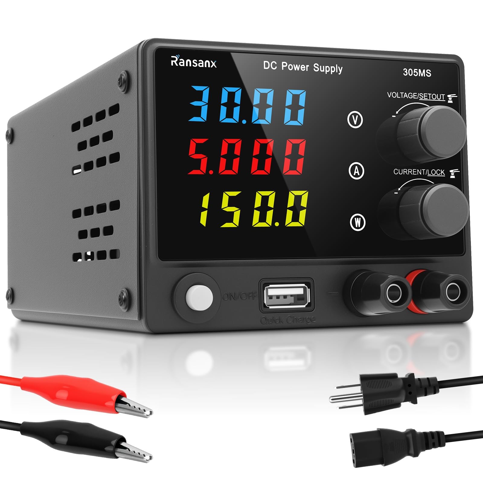 DC Power Supply Variable 30V 5A Adjustable Regulated Lab Bench LED Port