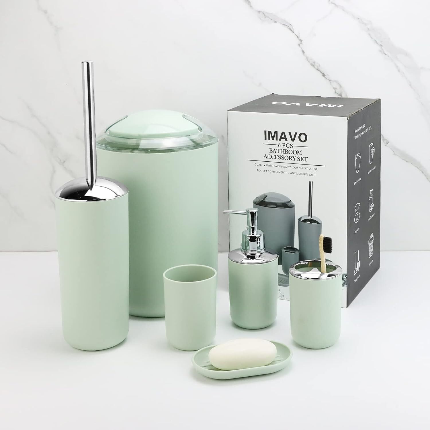 Bathroom Accessory Set, Green Bathroom Set, Bathroom Accessory 7 Piece Set