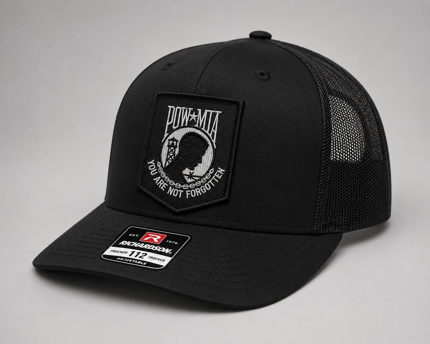 POW MIA Richardson 112 Snapback Hat Black Embroidered Patch Adjustable