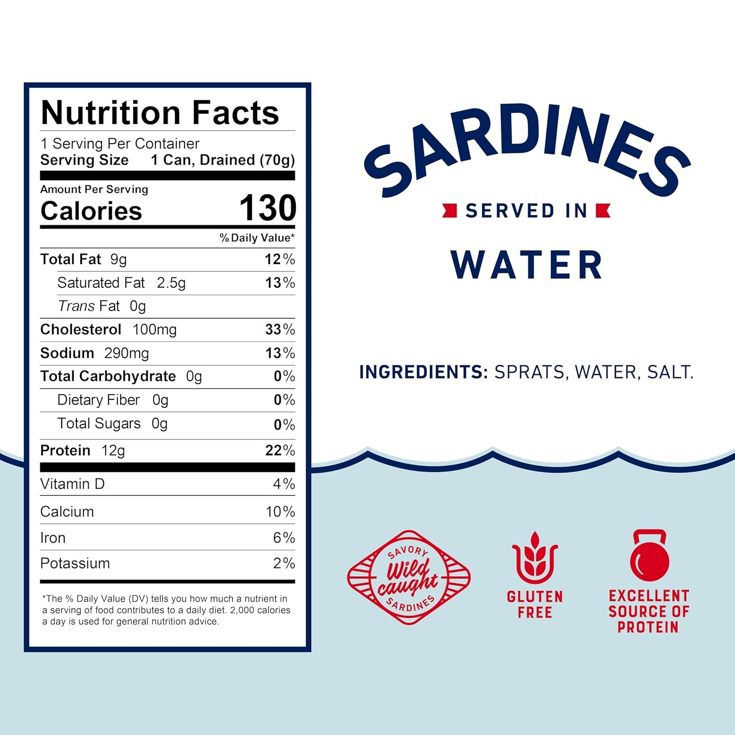 Beach Cliff Sardines in Water, Wild Caught, 3.75 oz Can, Pack of 12