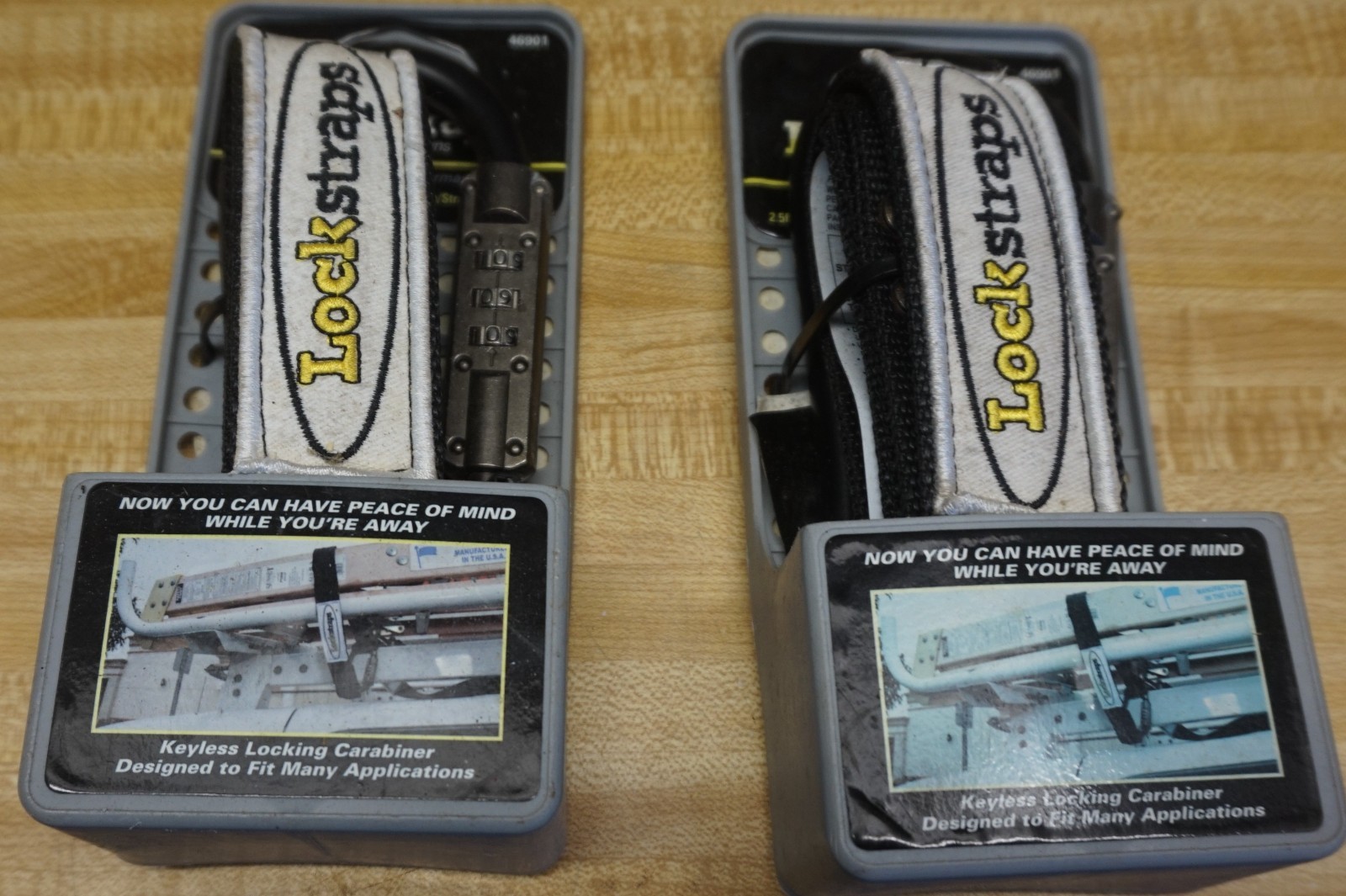 2-Lock Straps Keyless Locking Carabiners Tie-Down Strap LS46901, New/Unused Pair