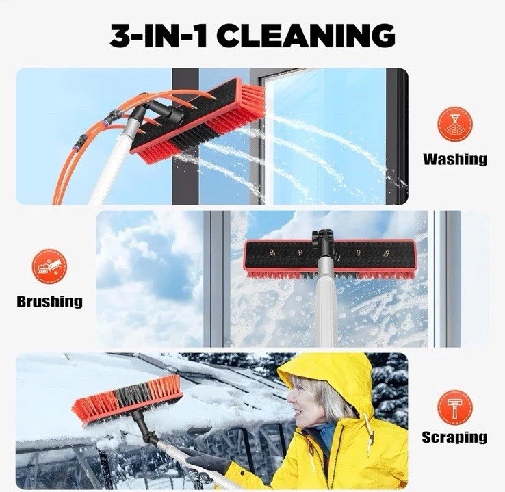 26FT Water Fed Pole Cleaning Brush Tool For Window+ Solar Panel Clean Washing
