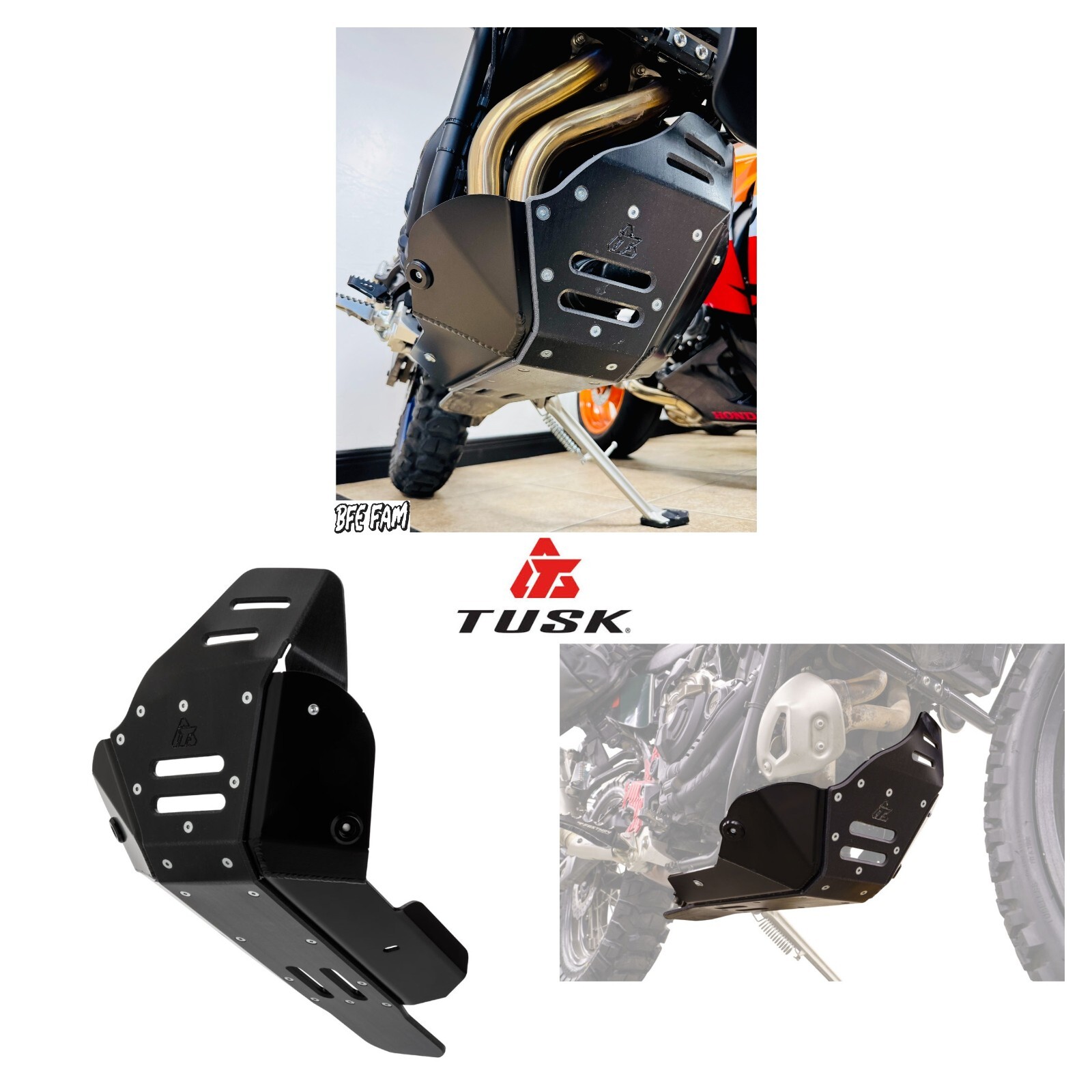 Tusk Quiet Glide Adventure Skid Plate Black w/ Link Guard For YAMAHA TENERE 700