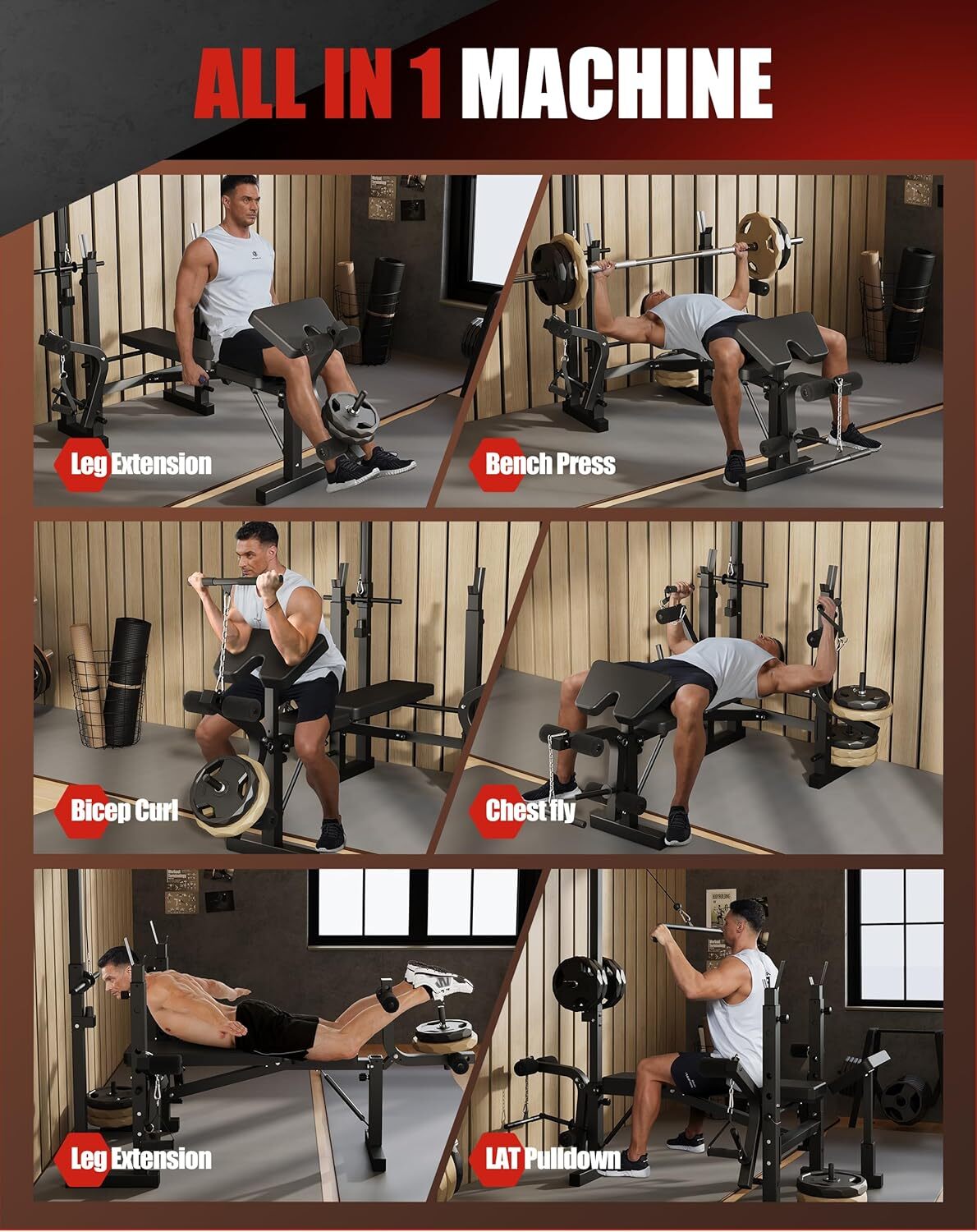 Olympic Weight Bench Set Bench Press Rack w/ Leg Developer LAT Pulldown Foldable