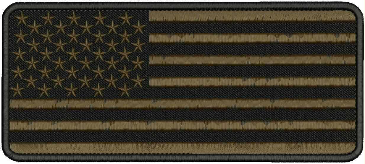 AMERICAN FLAG EMBROIDERY PATCH 4X10'' VELCR@ ON BACK BROWN ON OD GREEN