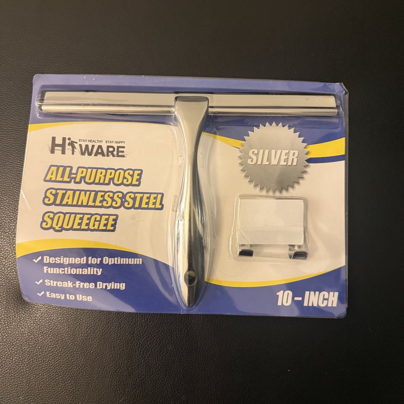 Hiware Stainless Steel Shower Squeegee for Shower Glass Door w/ 2 Adhesive Hooks