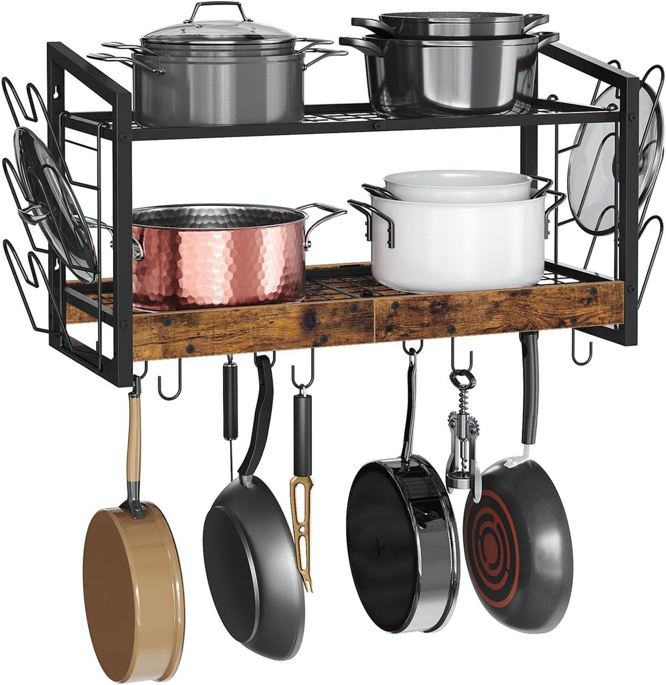Hanging Pot Rack Pot Rack Wall Mounted 2-Tier Kitchen Pot & Lid Organizer