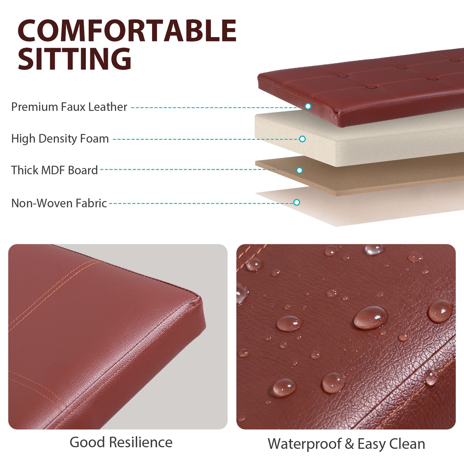 Brown Sturdy Ottomans Foot Bench Foldable Storage Footstools Spacious Organizer