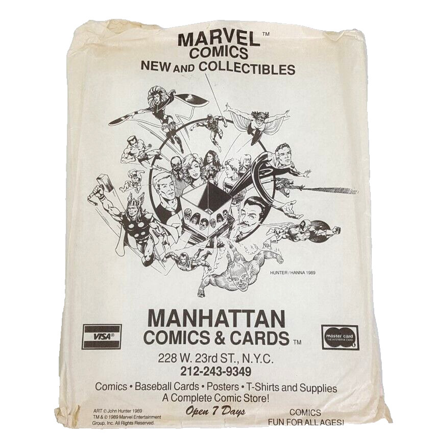 Marvel Comics Manhattan Comics and Cards 1989 Comic Sack White Paper 9x12 Inch